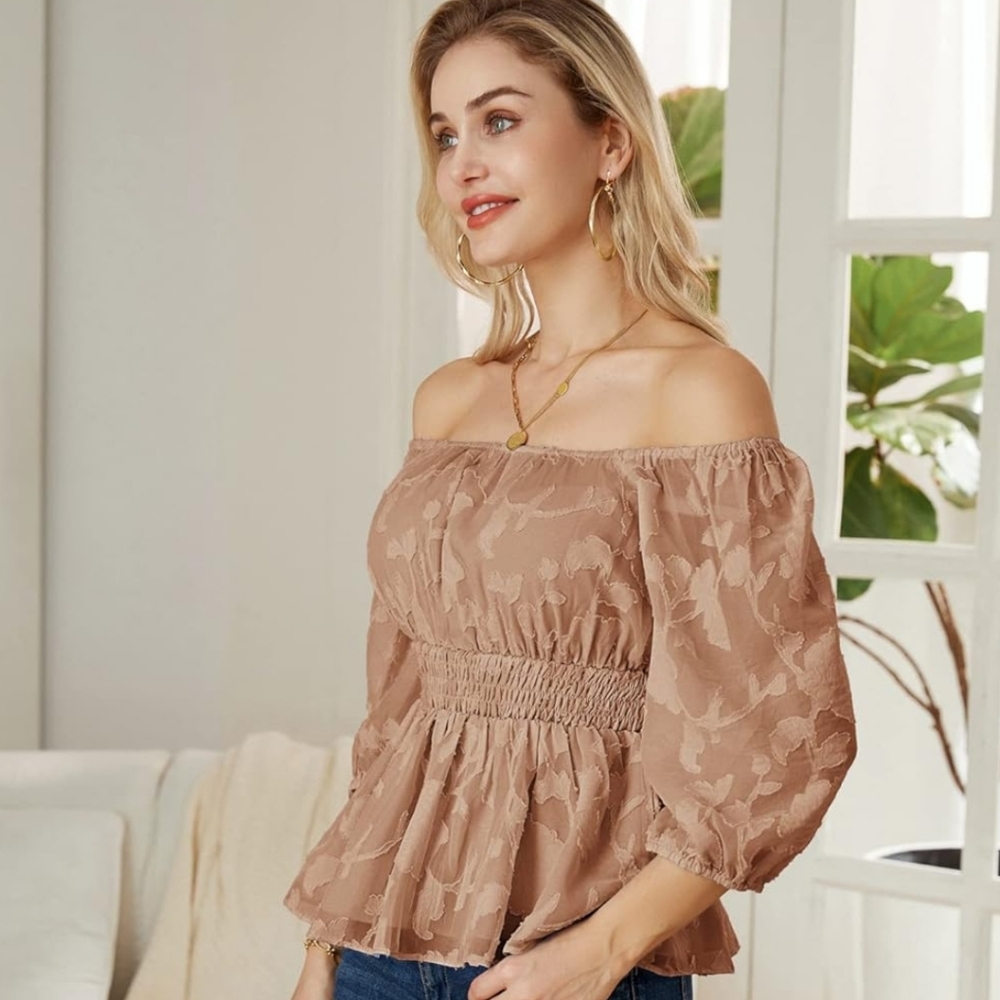 GRACE KARIN CHIFFON PEPLUM BLOUSE NWT. Size Large